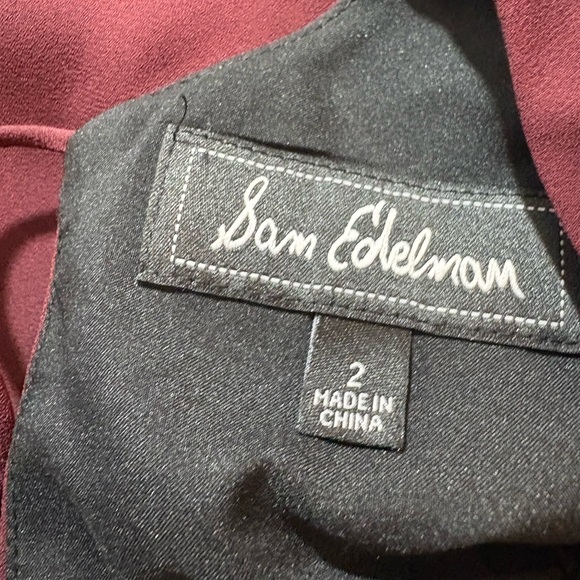 Sam Edelman Burgundy Long-Sleeve Tie-Front Fit & Flare Dress - Picture 6 of 6